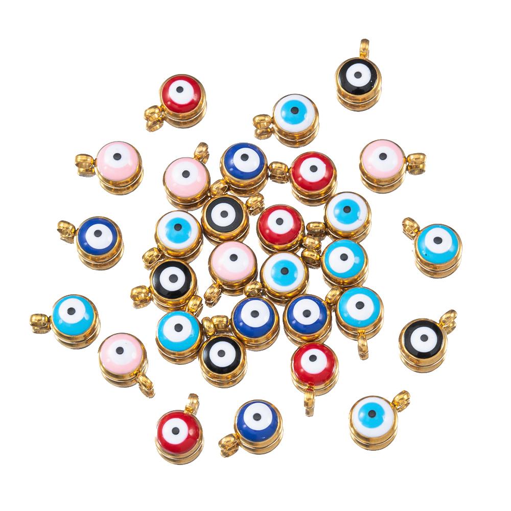 20pcs Round Ball Charms Stainless Steel Turkish Evil Eye Earring Pendant Base DIY Boho Jewelry Making Bracelet Supply Mix Color