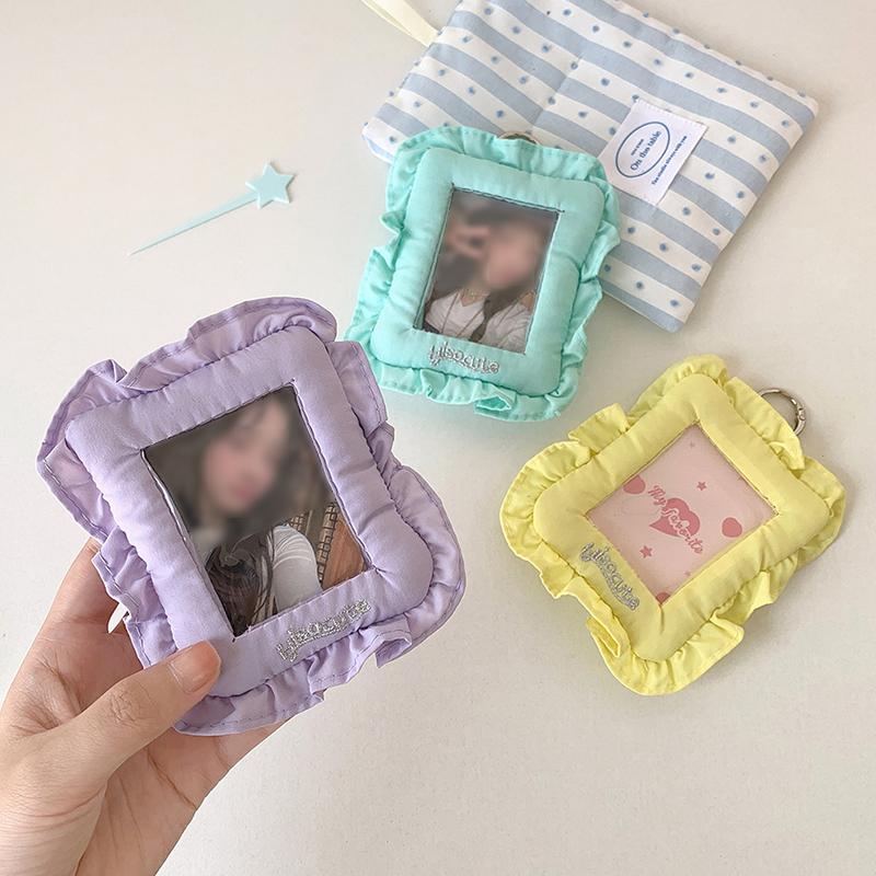 1PC Card Holder Sweet Pillow Shaped Korean Girl Photo Card Case Cute Photocard Holder Keychain Holder Photocard Ins Style 6 Colors
