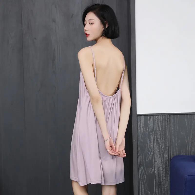 Skirt Nightgown for Woman Pajamas Sleeveless Sexy Camisole Loose Halter V-neck Dress Casual Printed Soft Long Lace Dresses