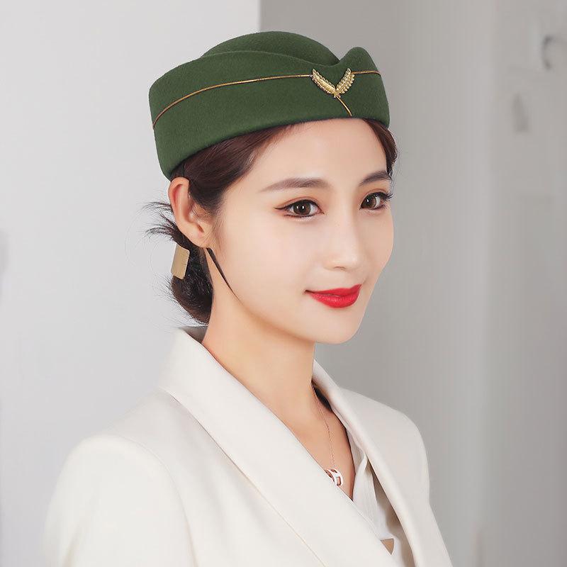 Women's Hat Ceremonial Guard Drum Team Performance Dance Hat Band Uniform Flight Attendant Beret