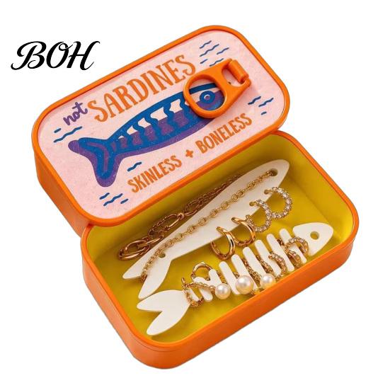 Leichte Schmuckaufbewahrung für Reisekoffer mit Fischgrätenhalterung, Tragbare Sardinendose Kleine Zubehör-Aufbewahrungsbox, Kompakt und für den täglichen Gebrauch