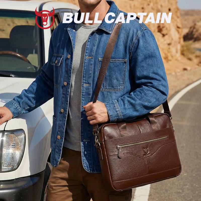 Captain Niu Leather Handbag, Briefcase, Men's Leather Shoulder Crossbody Bag, Top Layer Cowhide Business and Official Bag
