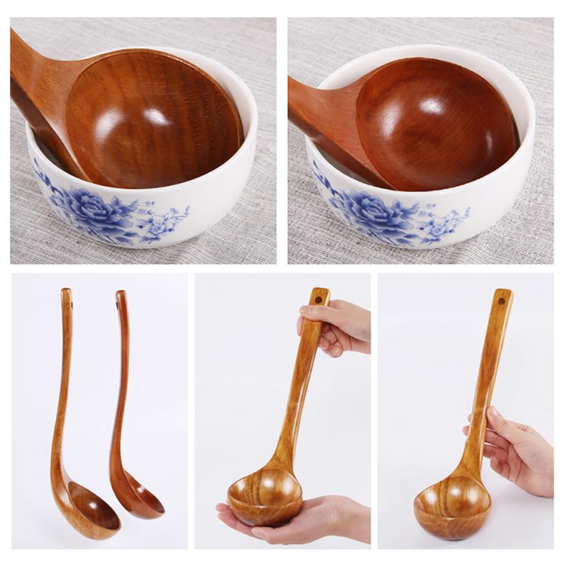 Natural Wood Soup  Spoon Soup Ladle Long Handle For Soup Coffee Salad Desserts Snacks