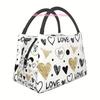 1pc Black And White Heart Reusable Cooler Bag, Insulated Bag, Insulated Lunch Bag, For Camping Picnic Beach Suitable
