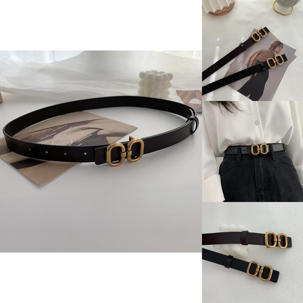 Stylish Womens Genuine Leather Vintage Versatile Double Layer Cowhide Black Belt
