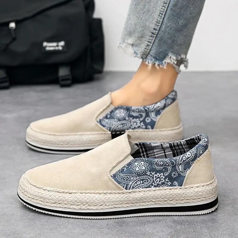 

Green Sneakers Slip-on Flat Ethnic Style Casual Shoes for Men Footwear Offer Without Leather Comfortable Work Size 44 Man Shoe 44