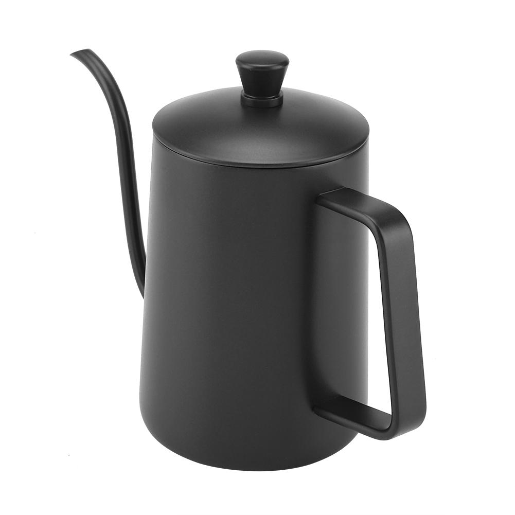 600ml Kaffekanna i rostfritt stål Svanhalsutlopp Tekanna med termometer(Svart)
