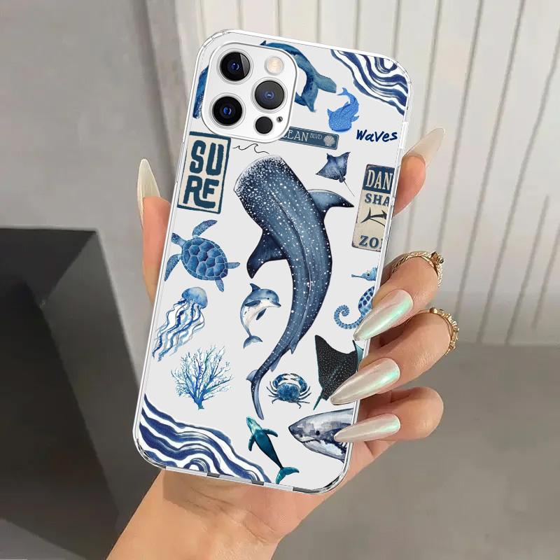 Ocean Starfish Sea Turtle Shark Phone Case for Iphone 17 Air 16 15 Plus 14 13 Mini 12 11 Pro Max 16E 7 8 SE 2020 Soft Funda Prin