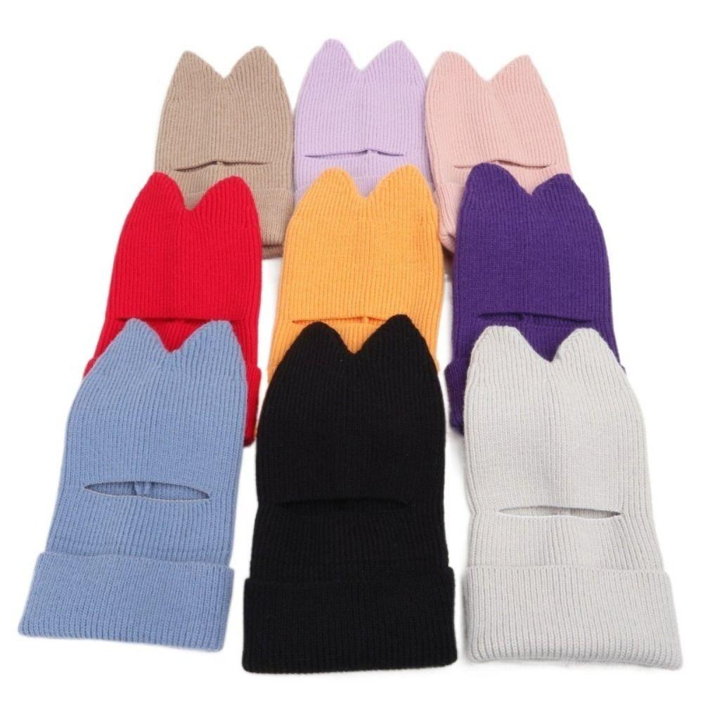 Crochet Ears Protection Hat Knitted Balaclava Hat Cute Kids Hat  Face Cover