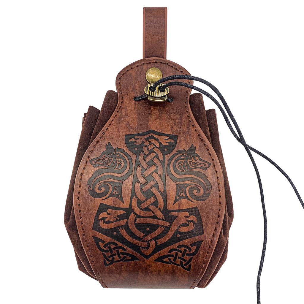PU Leather Dice Bag Dice Rolling Tray Vintage Waist Bag Coin Purse for RPG-Dice DND-Dice Bag Drawstring Slingshots Pouch