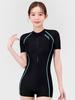 Akuatika Women'S Two-Part Short Sleeve Zip-Up Swimsuit Aqa27512 General Use Goggles Pouch Nose Clip 7-Piece Set