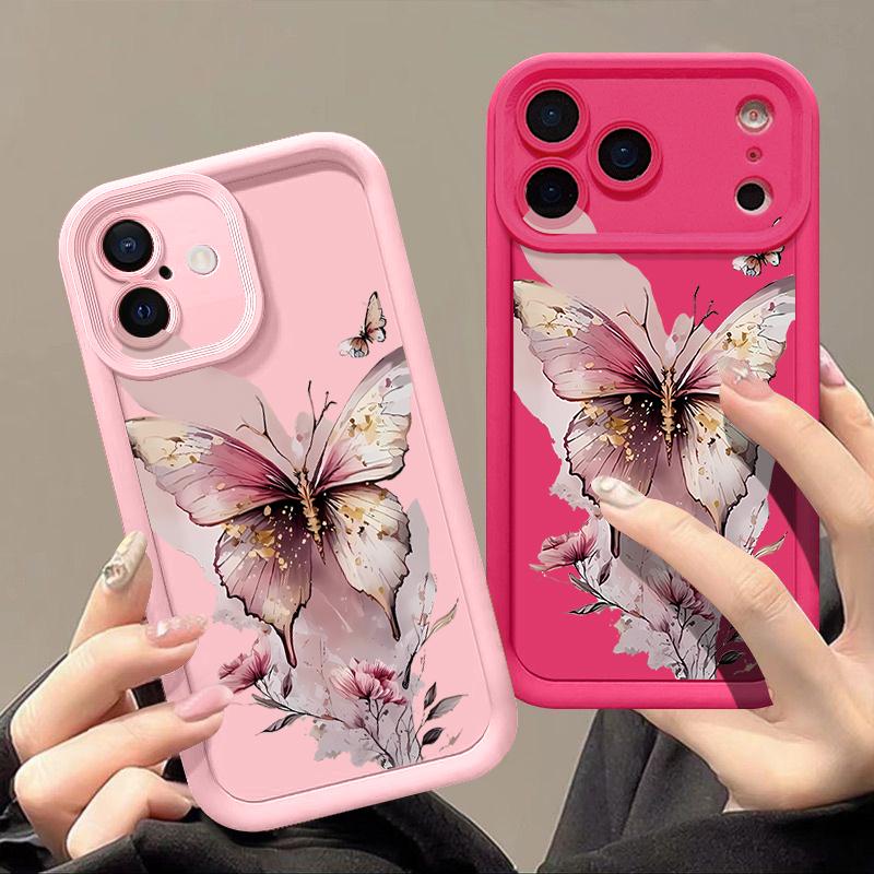 Pink Butterfly Watercolor Pattern Case For iPhone 17 Pro Max Funda Shockproof Bumper Cover For iPhone 16 Pro Max 15 14 13 12 11 Air 16E