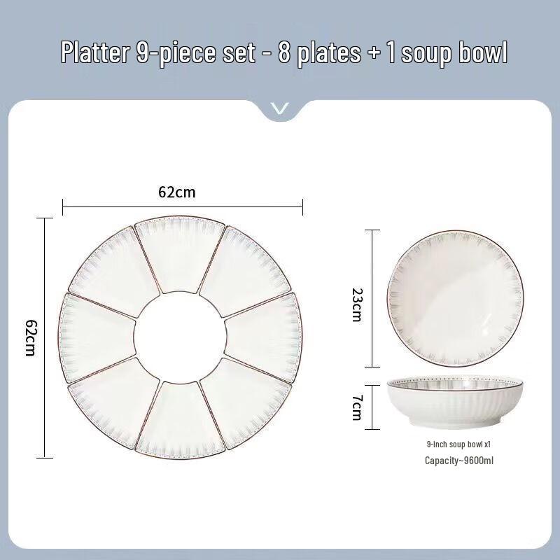 Japanese Style Underglaze Ceramic Plate Set, 9-Piece