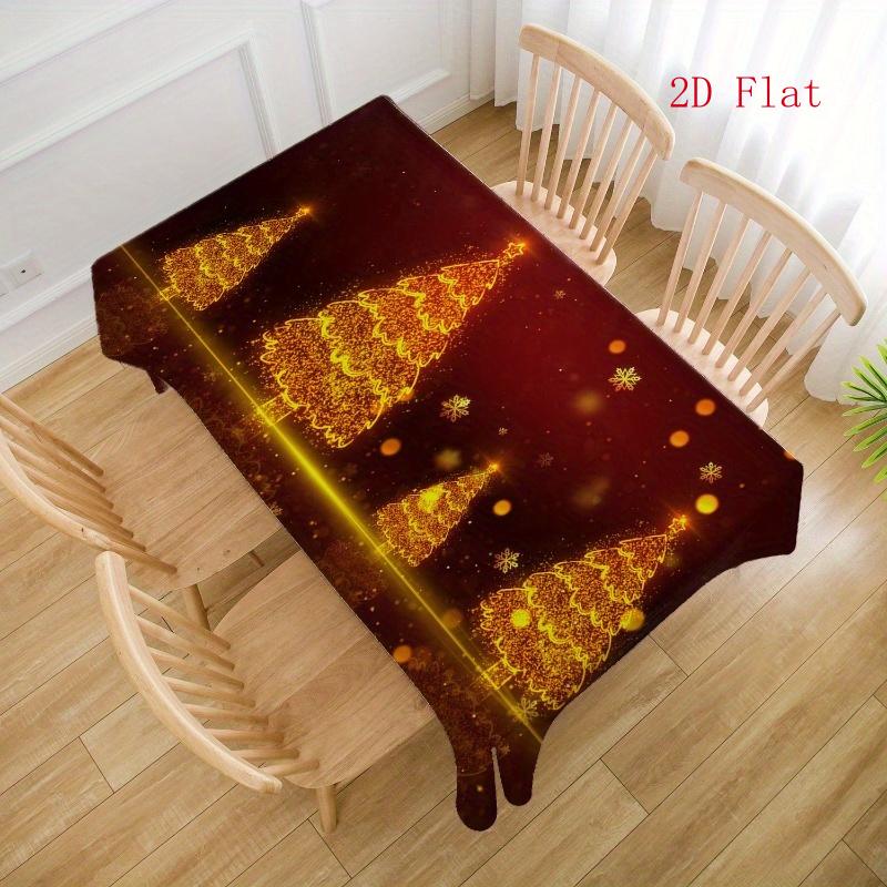 2D Flat 1pc - Festive Glow, Elegant Golden Christmas Tree Tablecloth - Perfect for Holiday Parties, Home And Restaurant Decoration