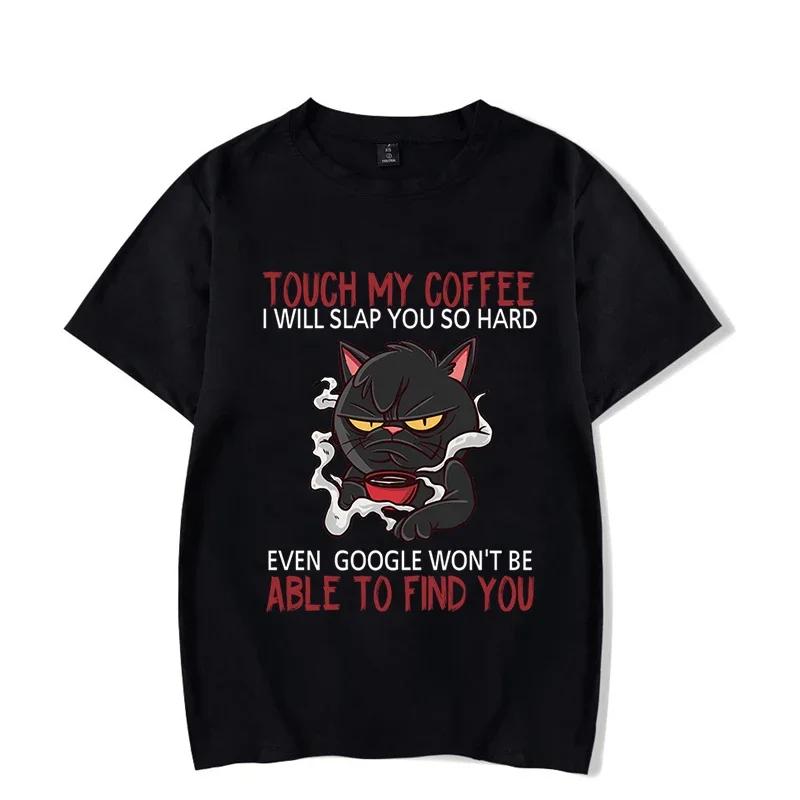 Kawaii Katze T-Shirts Tops Fass meinen Kaffee an, ich werde dich so hart schlagen Grafik T-Shirt Lustiges T-Shirt Mode Harajuku T-Shirt Streetwear