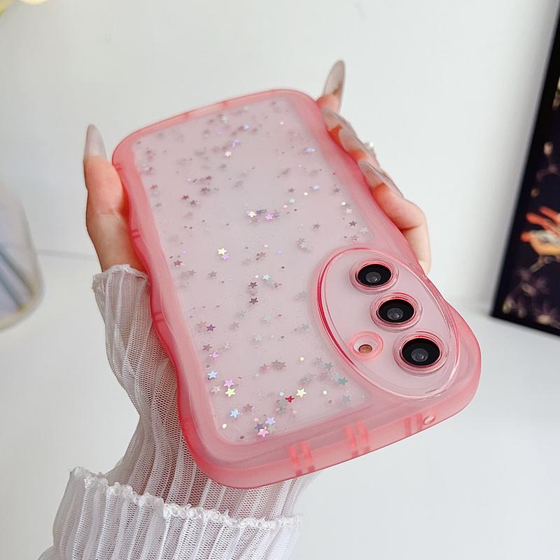 Roztomilý průhledný třpytivý obal s kapkovým lepidlem ve tvaru hvězdy pro Samsung S24 Plus S23 S22 S21 Ultra S20 Fe A16 A06 A55 A54 A53 A52 A35 A15 A14 Nárazuvzdorný vlnitý kryt na telefon