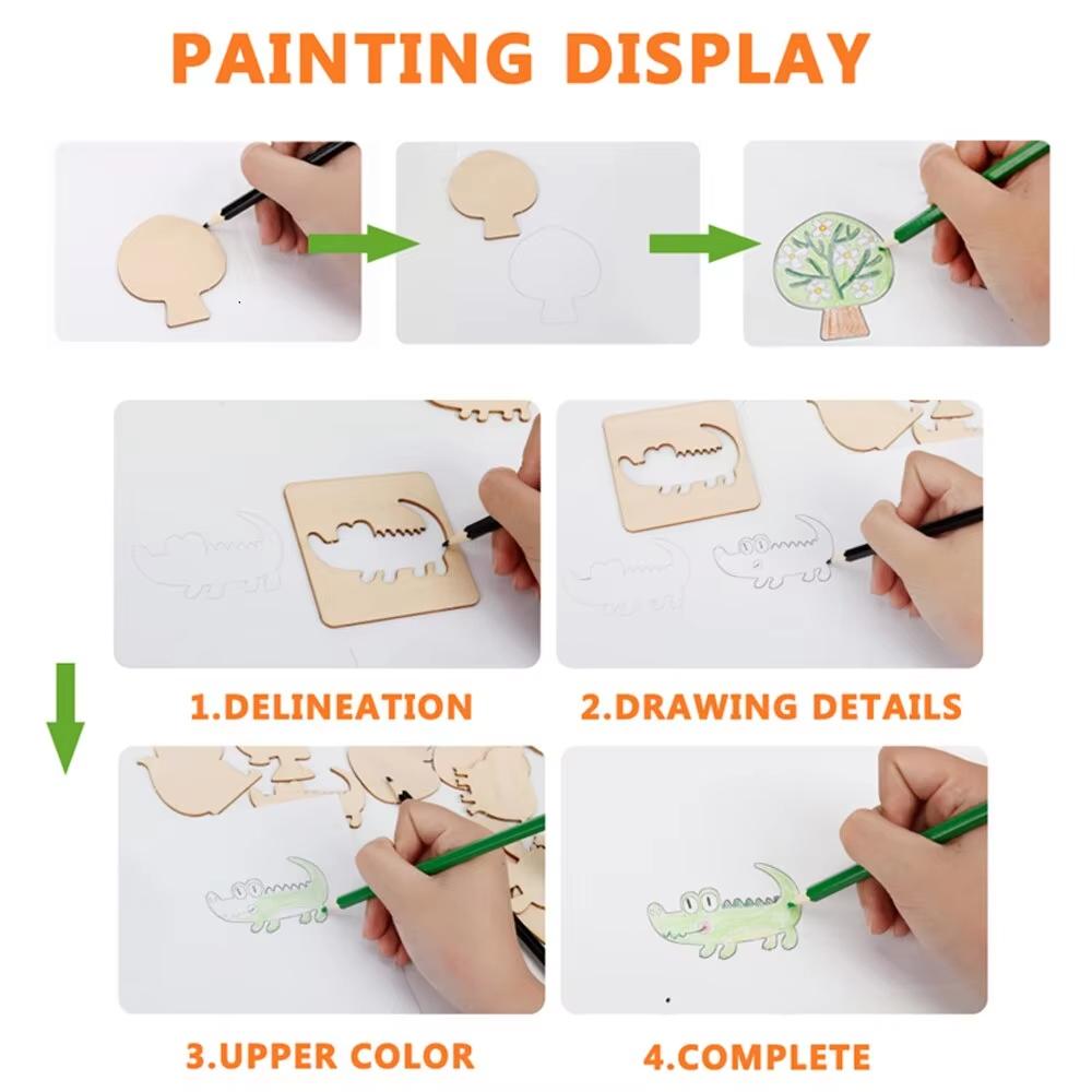 20pcs Montessori Kids Toys Drawing Toys Wooden DIY Painting Template Stencils Learning Educational Toys for Children Gift