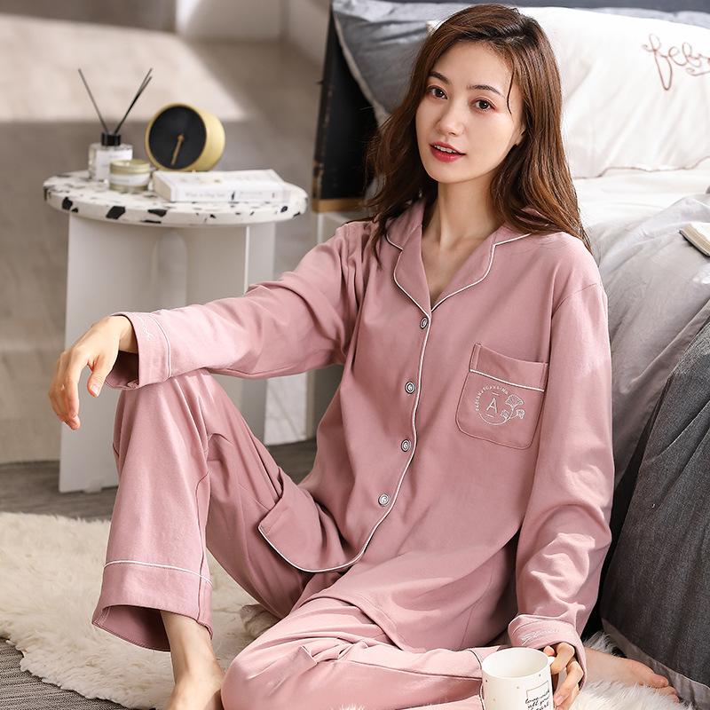 Women's 100% Cotton Long-Sleeve Pajamas for Middle-Aged & Elderly - Loose Cardigan for Autumn/Winter