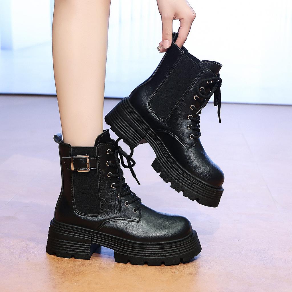 Große Größe Martin Stiefel Damen Winter neu Britischer Stil neue kurze Stiefel Damen Schnürer dicksohlige hohe Retro Lokomotivstiefel