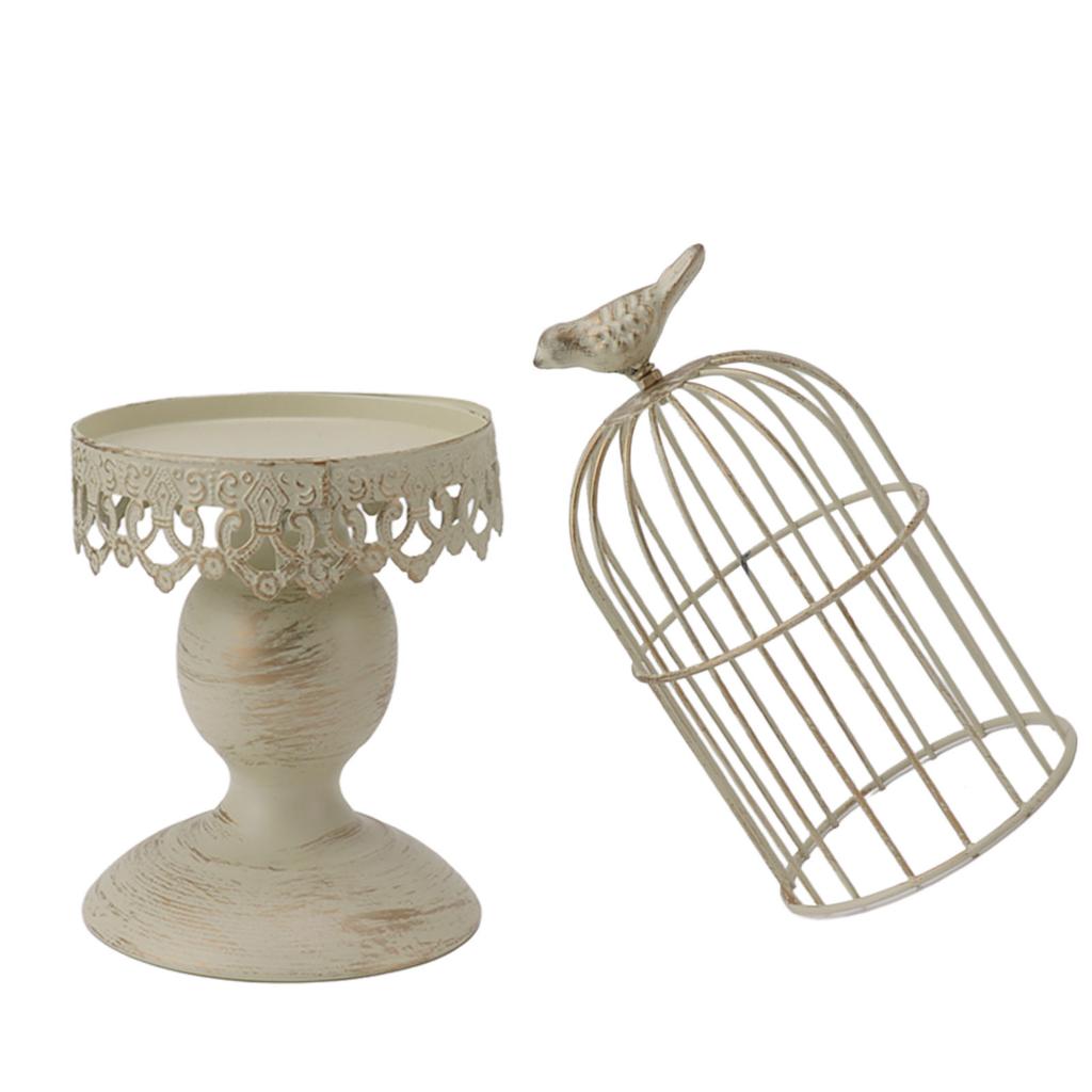 Vintage Candle Holder Iron Bird Cage Shape Candlestick Detachable Stable Base Desktop Decoration for Bedroom Restaurant Hotel