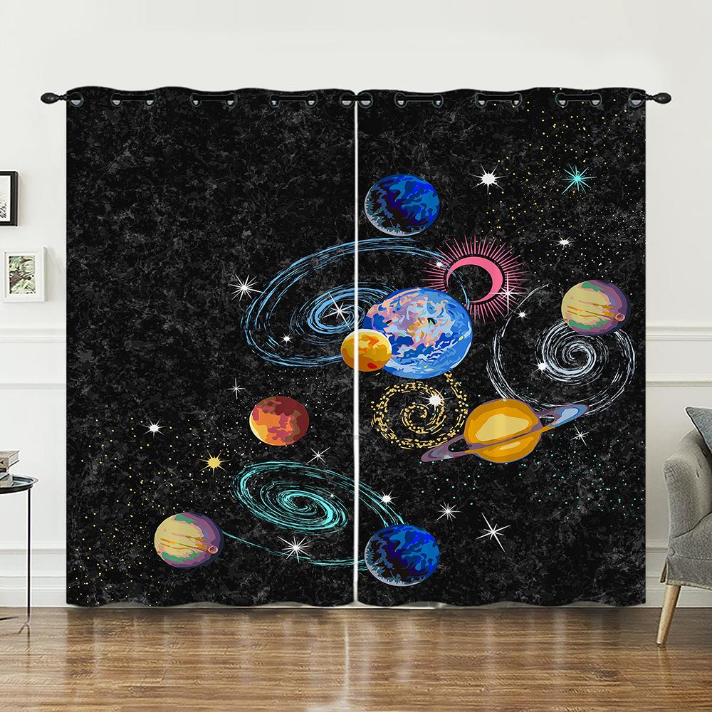 Curtains Bedroom Curtains Digital Printing Astronaut Planet Starry Sky Blackout Curtains