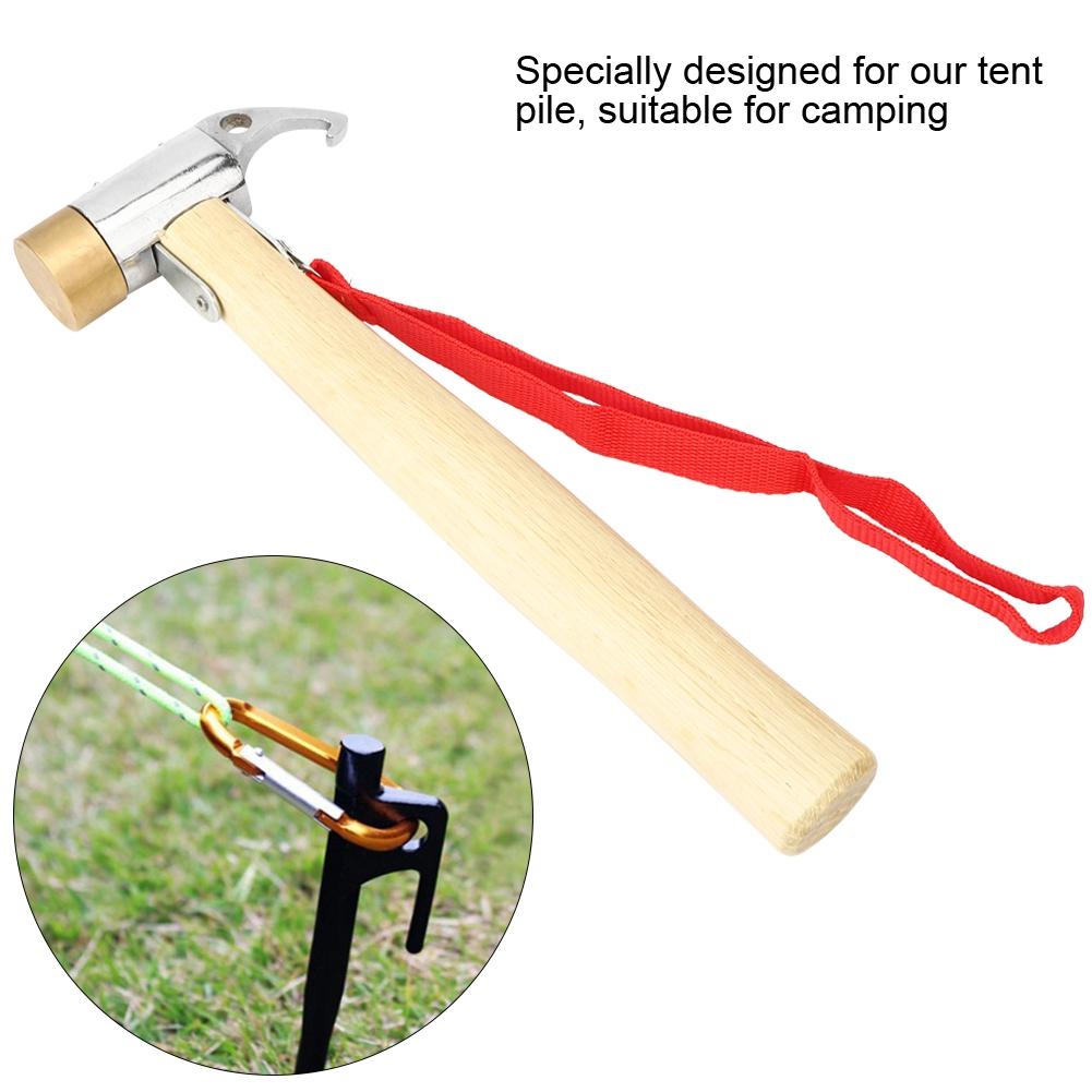 Outdoors Camping Copper Head Hammer Wooden Handle  Multi Function Sliver Tent Nail Hook Mountain Climbing Portable