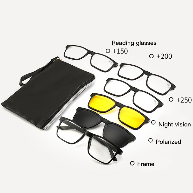 Reading Glasses 6 in 1 Sets Polarized Glasses Women Men Fashion Simple Style Frames Computer Eyeglasses Lenses Unisex Eyewear