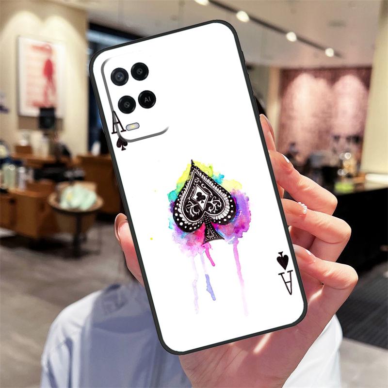 Ace of Spades Poker Card Case For Oppo A94 A74 A54 A18 A38 A58 A78 A98 A40 A60 A80 A16 A76 A96 A15 A17 A77 A57S Cover