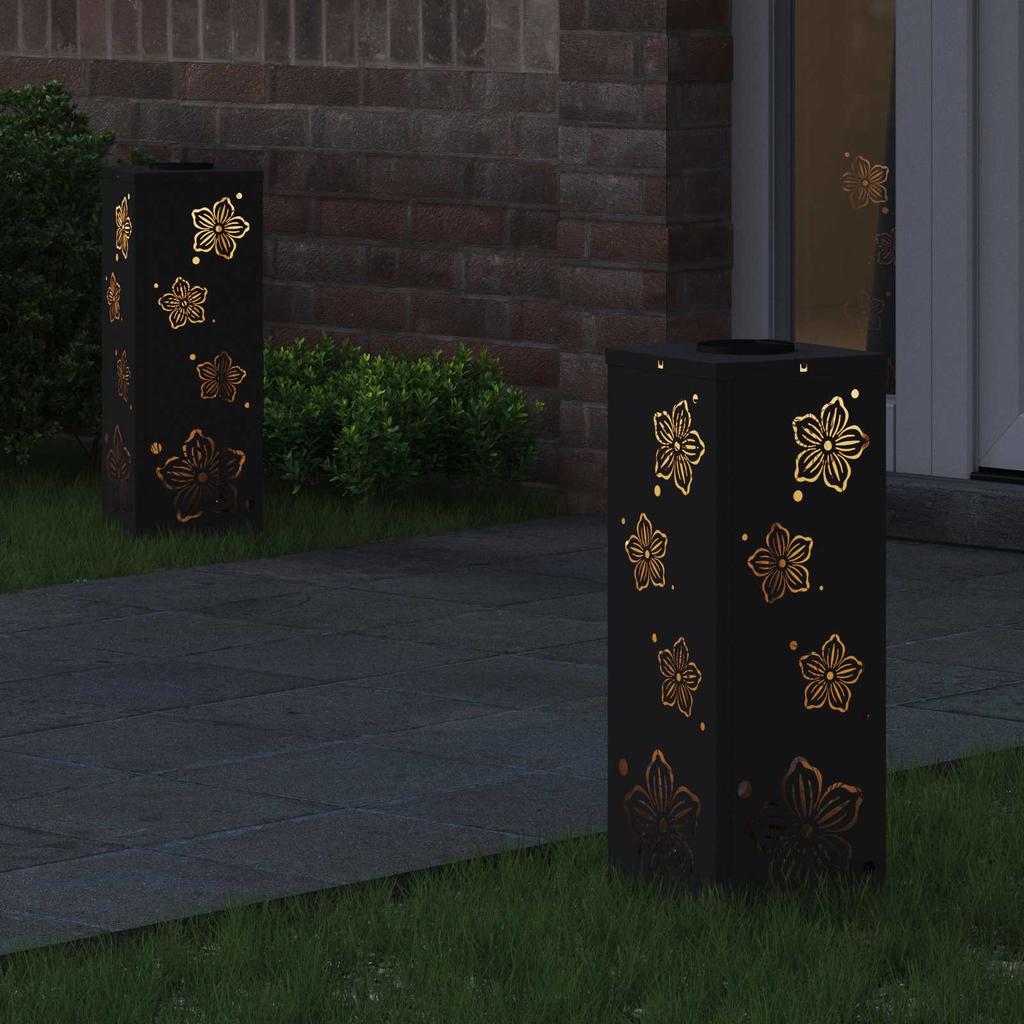 Solar LED Path Light 2 Pcs Black Cold Rolled Steel