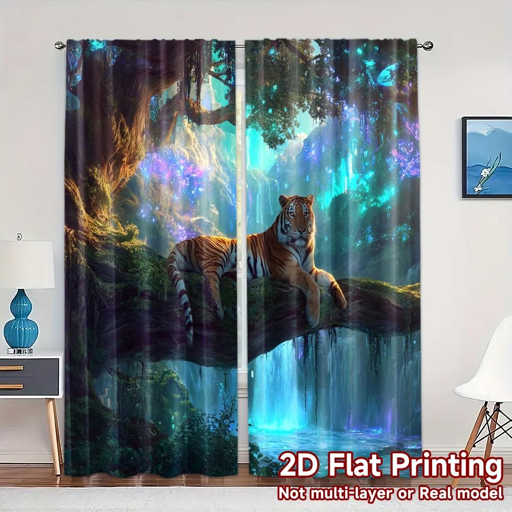 2pcs, 2D FLAT PRINTING Curtains (Without Rod) MysticTiger Fashionable Chic Curtains 100% Polyester Curtains Outdoor Decorations