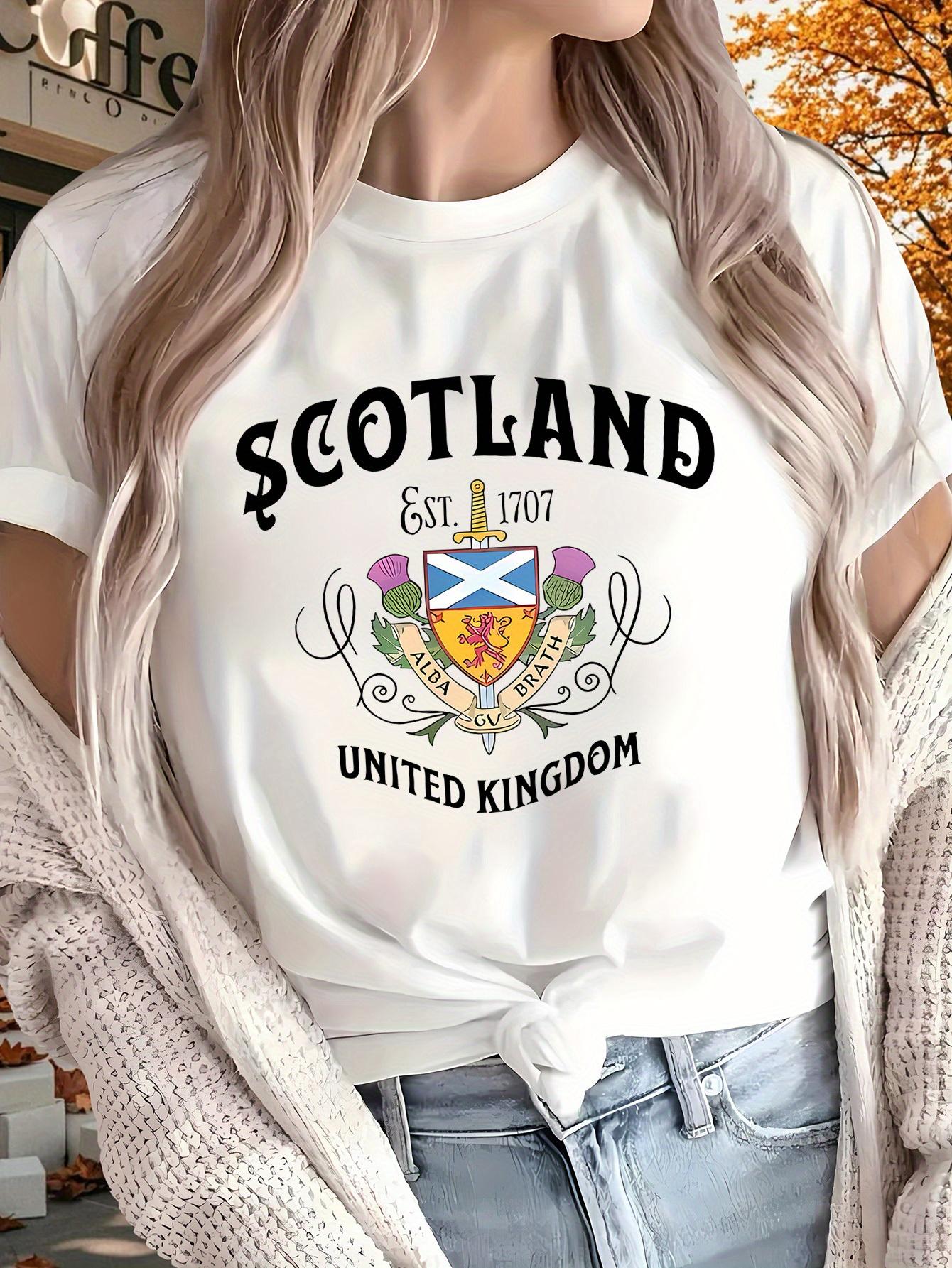 

Женская футболка с графическим принтом Шотландия 1707 Соединенное Королевство, чистая, с коротким рукавом, для любого сезона, повседневная, спортивная, с национальным гербом S