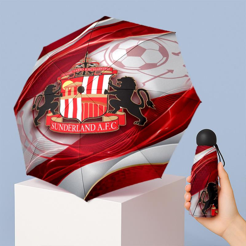 Sunderland Football Pattern Printed Mini 5 Folds 8 Ribs Compact Umbrella Windproof Waterproof Lightweight Portable Folding