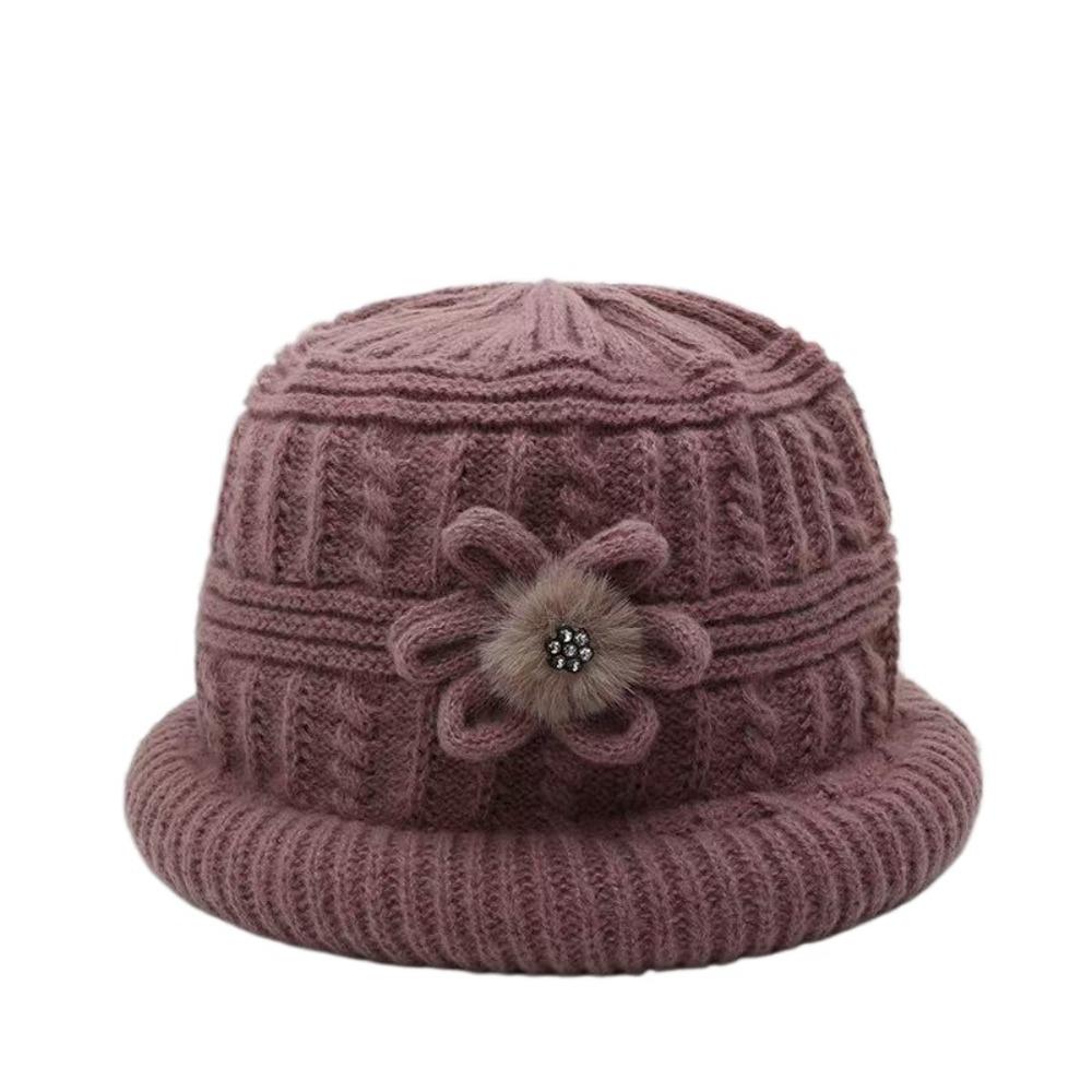 Plush Floral Knitted Bucket Hat Flower Warm Fisherman Hat Retro Woolen Hat Autumn and Winter
