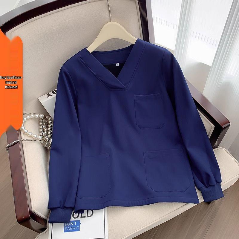 Fleece-Lined Stretch Scrub Suit: Long Sleeve, Quick-Drying for Men & Women, Ideal for Medical Staff In Autumn/Winter.