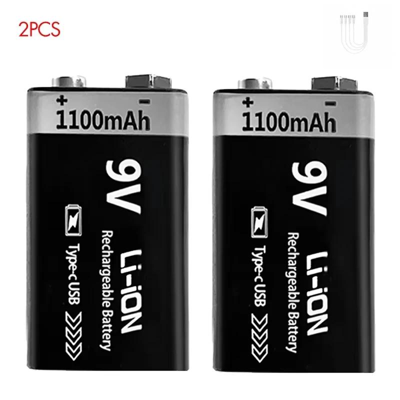 9V Battery Rechargeable 1100mAh USB Type-C 6F22 9V Li-ion Battery for Multimeter, RC Toys, Guitar Pedal, Microphone
