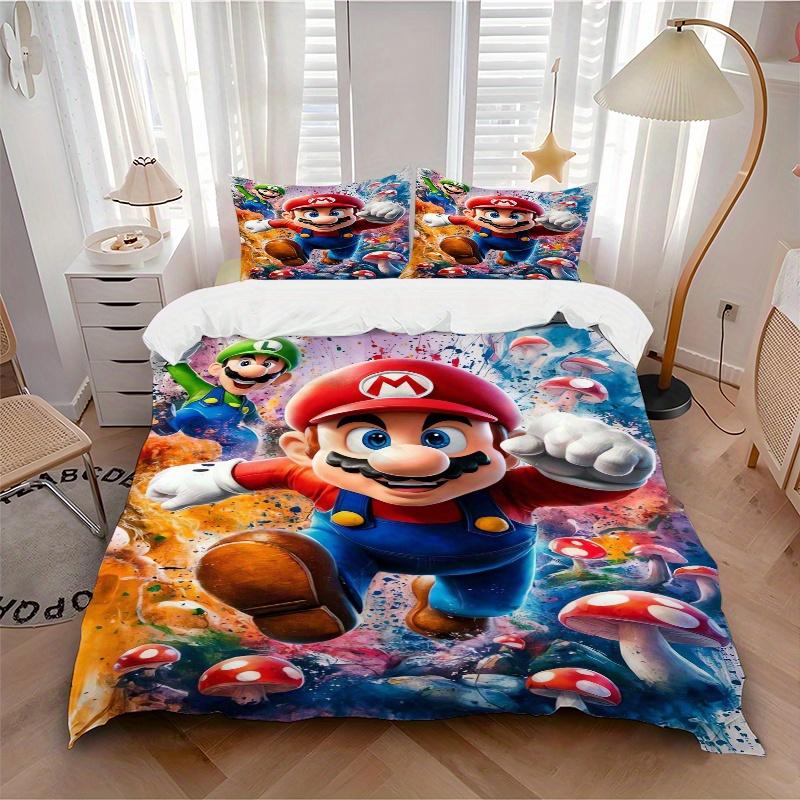 3pcs Super Mario Mushroom Cloud Adventure Bedding Set, Including 1 Quilt Cover and 2 Pillow Shams, Without Filling, Soft and Comfortable Home Bedroom