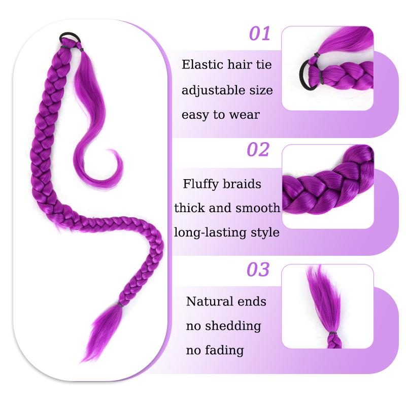 36inch Braided Purple Hair Ponytail Wig Super Long Ponytail with Elastic Hair Band for Kids Party Cosplay Use Purple Wig
