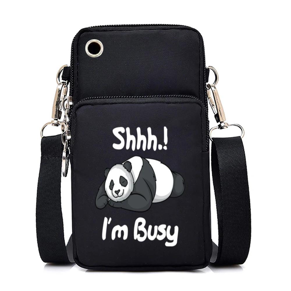 Cartoon Vrouwelijke Telefoontas Panda Portemonnee Tas Buidel Unisex Telefoontas zwart