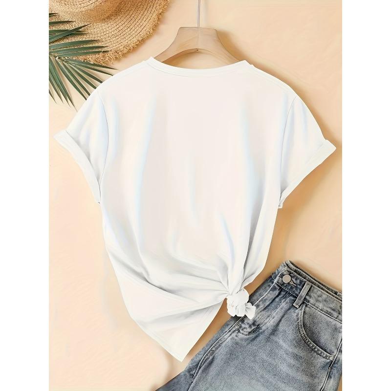 Womens Leopard Heart Print T Shirt Casual Short Sleeve Crew Neck Medium Stretch Spring Summer Fall Fashion Top