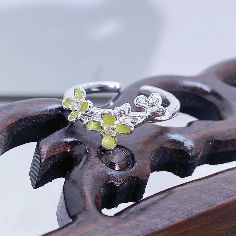Small Fresh French Yellow Green Gradual Change Enamel Flower Butterfly Ring Niche Light Luxury High Sense Inlaid Zircon Ring Women
