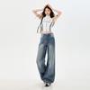 Early Spring Vintage Blue Rhinestone High Waist Relaxed Slim Floor Straight Wide Leg Denim Pants For Ladies Casual Pants Oversize Denim Trousers