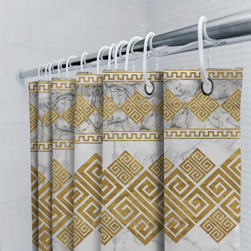 Gold Marble Shower Curtain Extra Long Printed Bath Decor With Hooks Perfect For Modern Bathroom Interior Design Size: 72 X 84 In