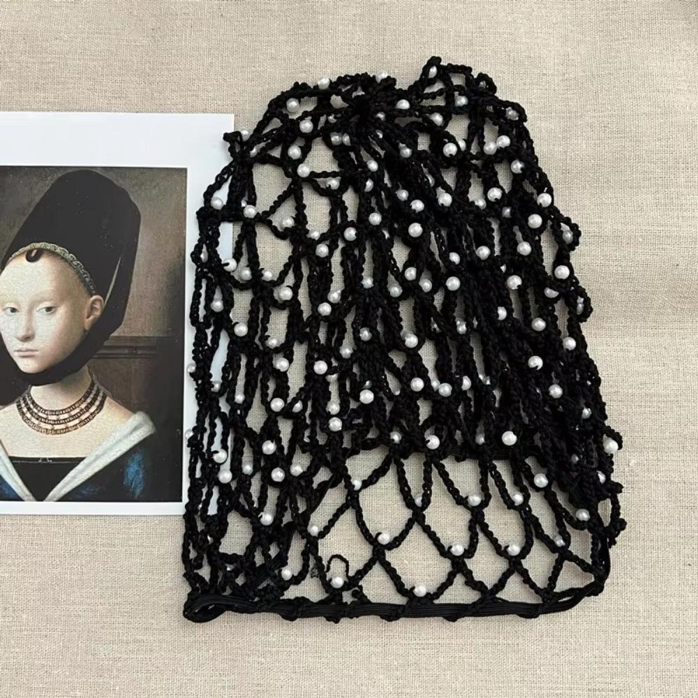 Pearls Beads Mesh Snood Hair Net Solid Color Women Headbands  Hair Accessories