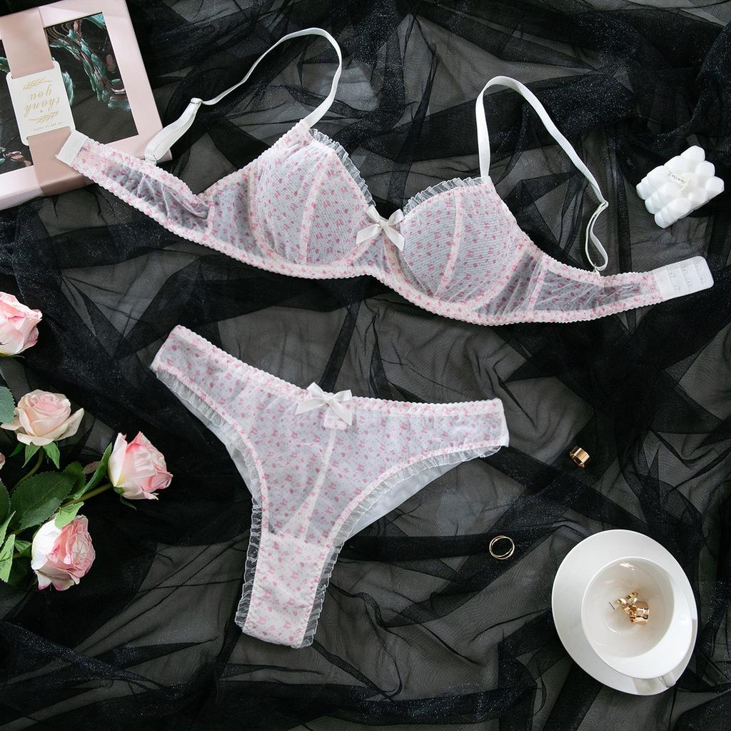 Ladies Sexy Solid Color Lace Sling Bra Lace-Up Panties Two-piece Split Sexy Suit With Steel Ring