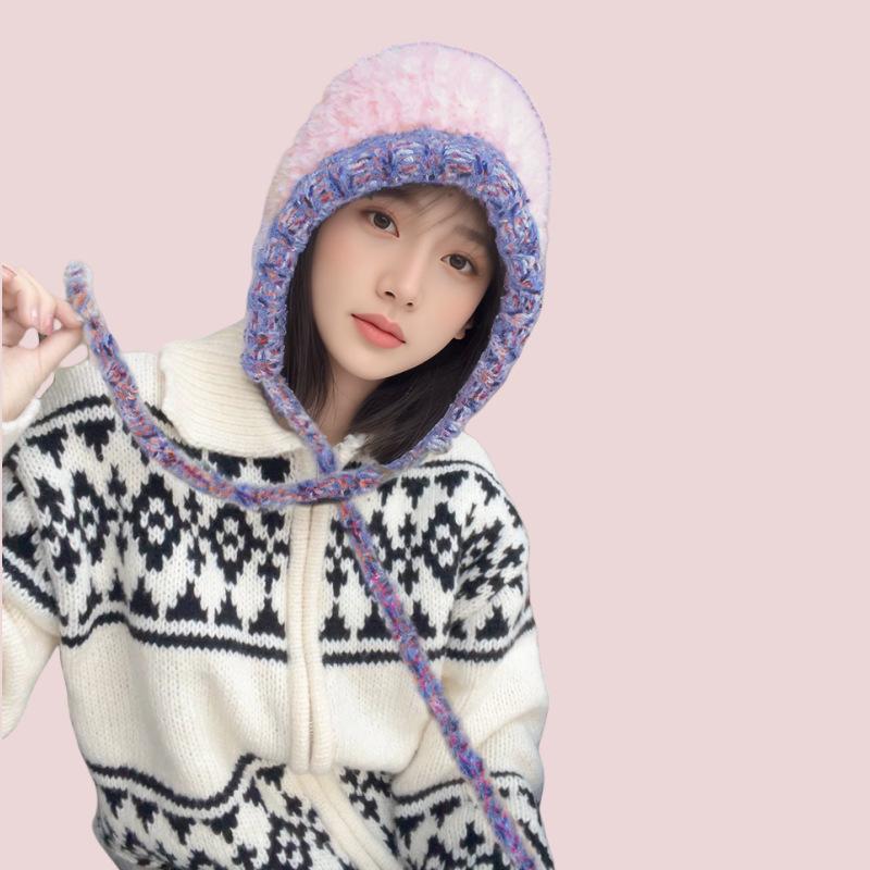 Big head circumference plush flying hat winter windproof ear protection Lei Feng hat red warm and cold knitted wool hat children