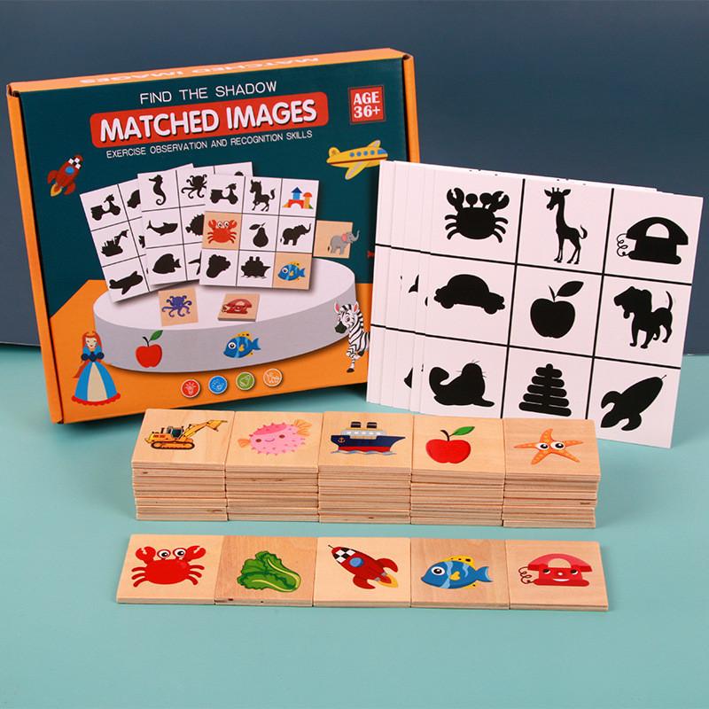 Kid Wooden Shadow Matching Puzzle Game For Animal And Fruit Recognition Activity
