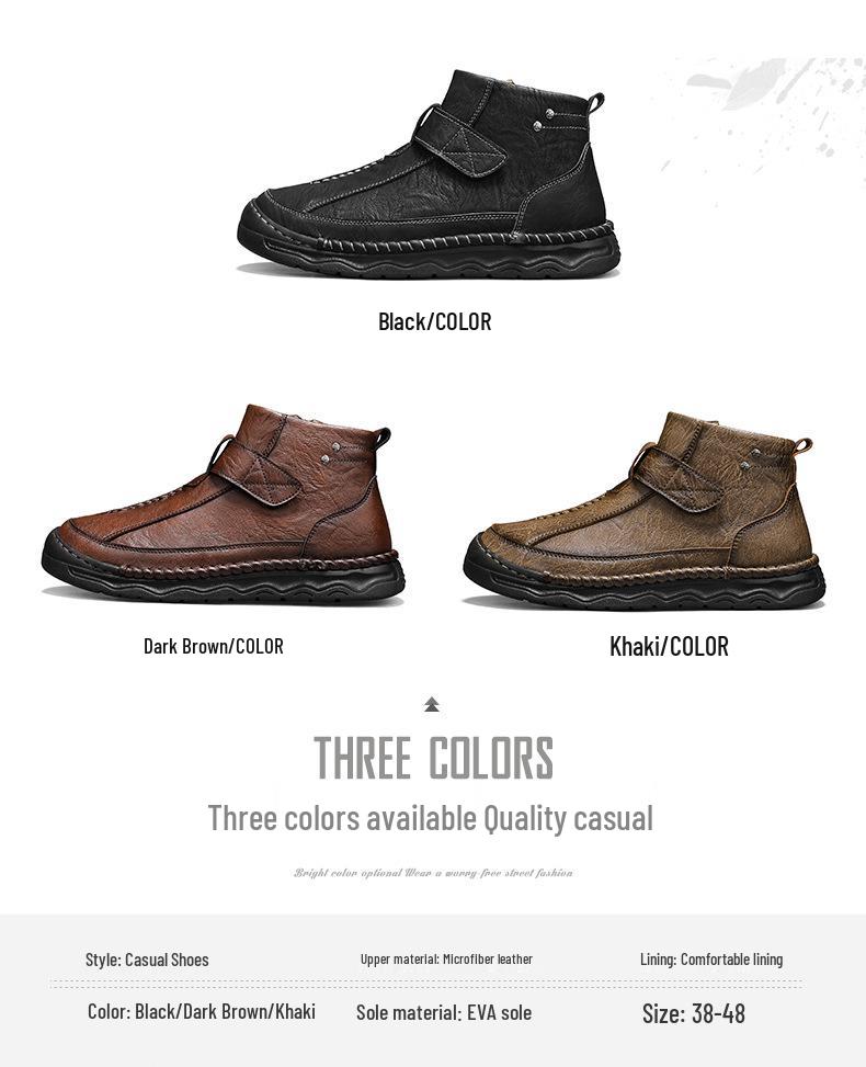 Men's Large Size Handmade Leather Martin Boots - Autumn Mid-top Outdoor Casual Shoes