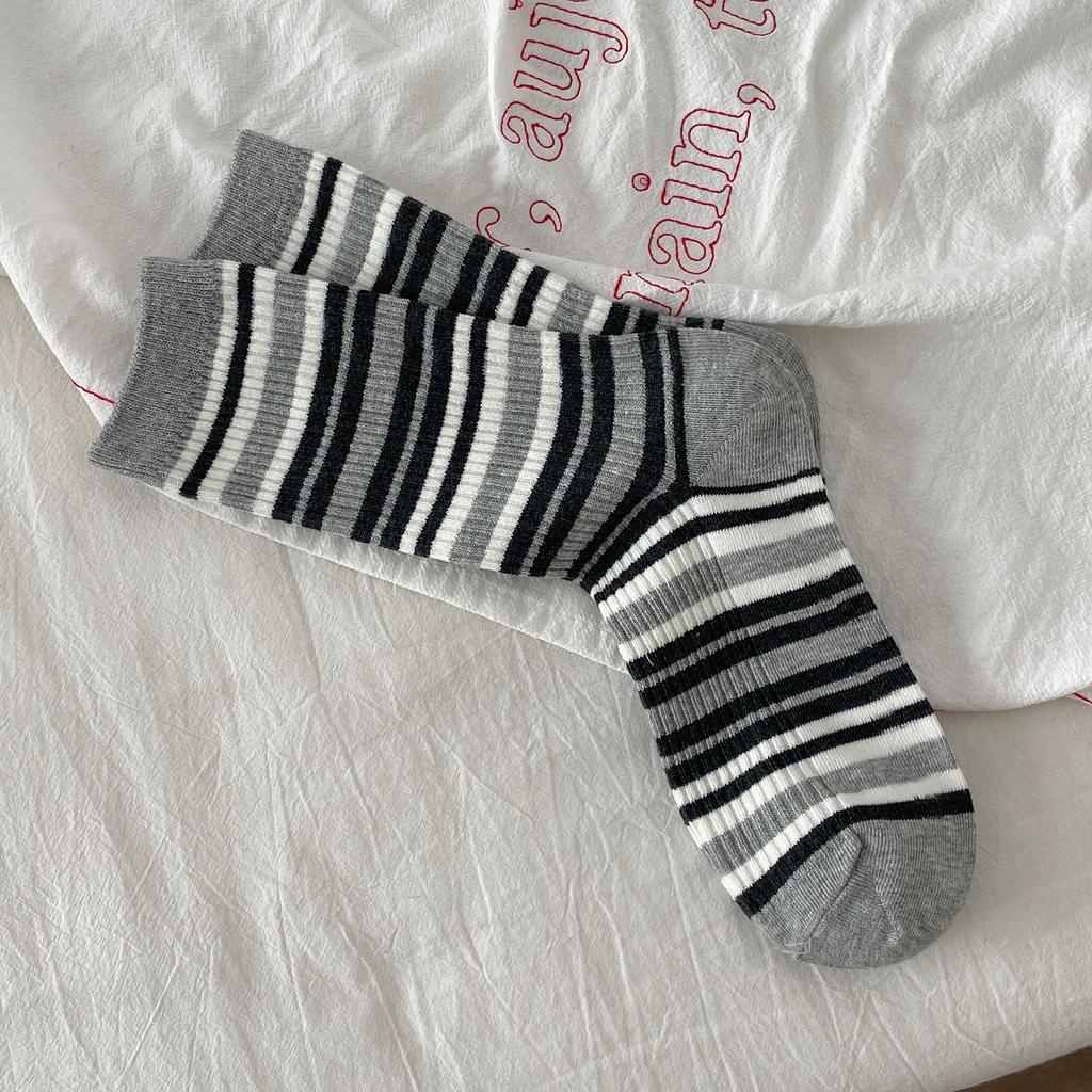 Korean Double Needle Striped Cotton Socks Autumn Retro Sports Stockings Piled Up Socks With Socks Stripes