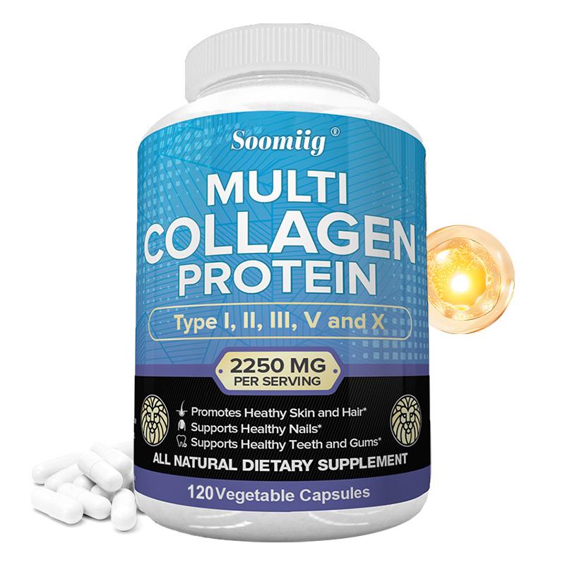 Multi-Collagen Peptides (Types I, II, III, V, X) — Anti-Aging Collagen 120 Capsules