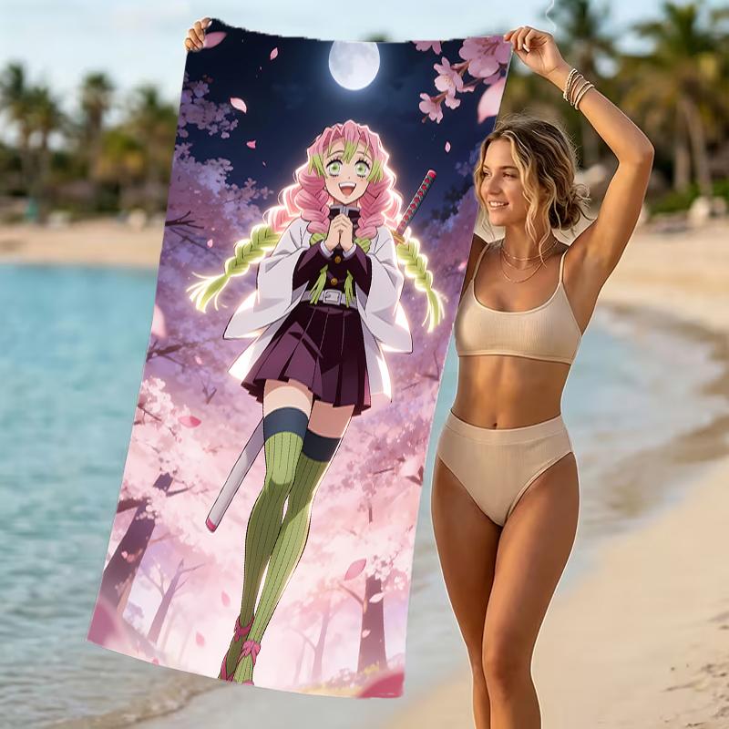 Beach Towel with Nezuko Demon Slayer Kanroji Mitsuri Pattern - soft,absorbent,machine washable Lightweight&Modern,swimming,Travel Essentials